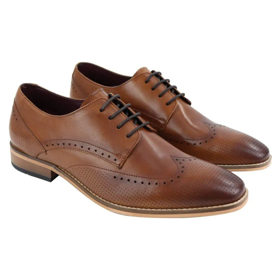 Mens Smart Casual Real Leather Office Work Wedding Shoes Laced Simple Brogues