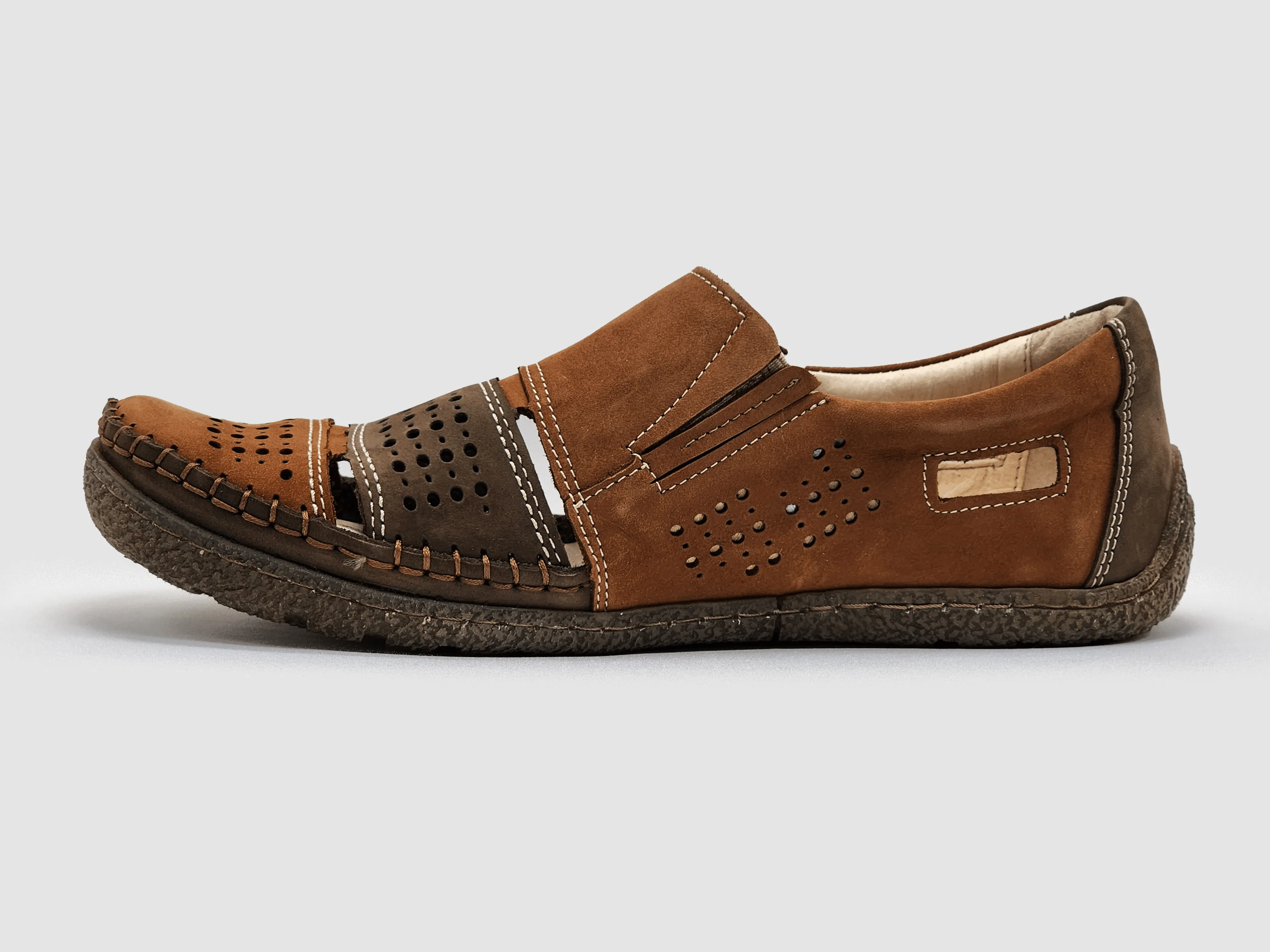 Men's Vacation Leather Sandals - Dark Brown