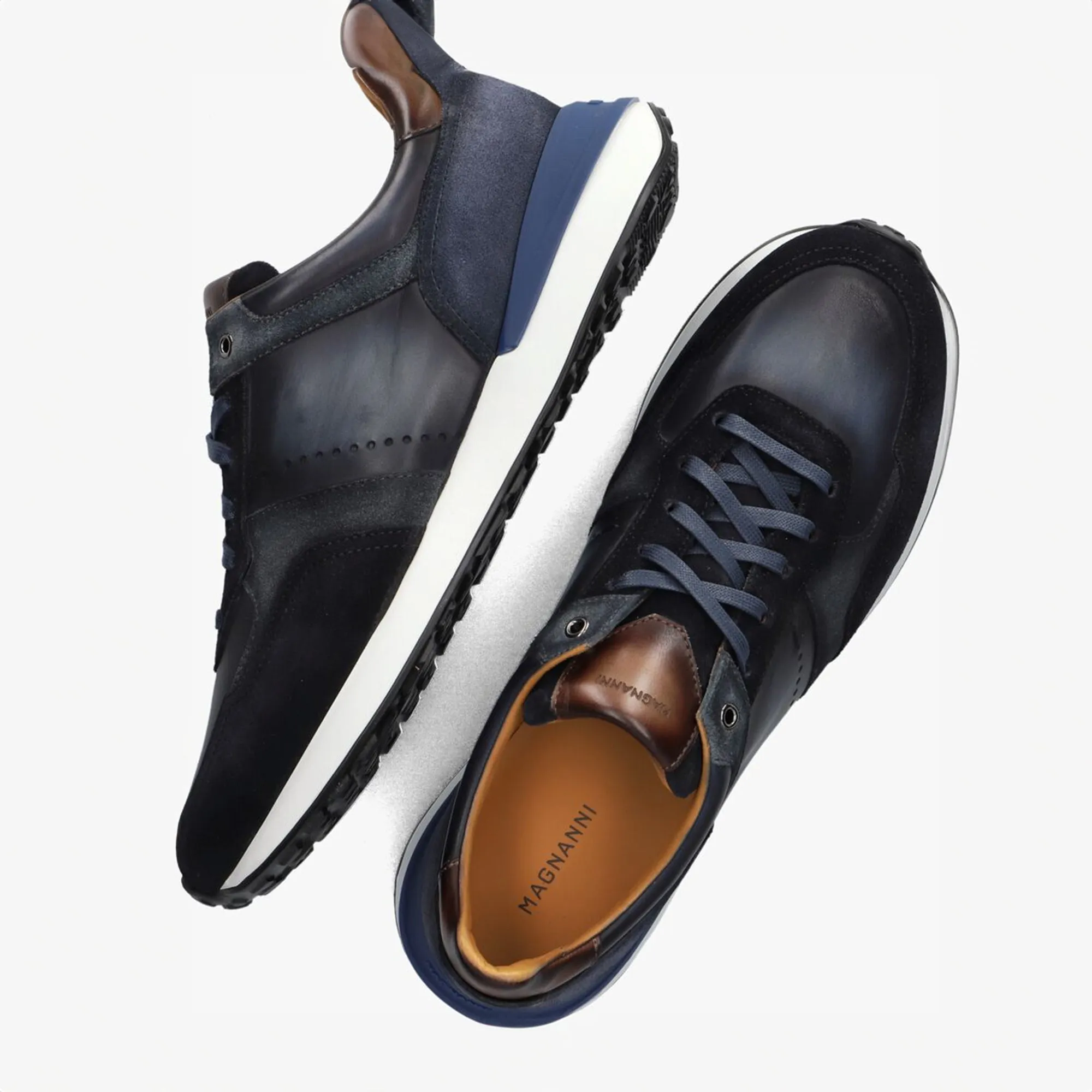 Navy Blue Sona II Leather Sneakers - Magnanni