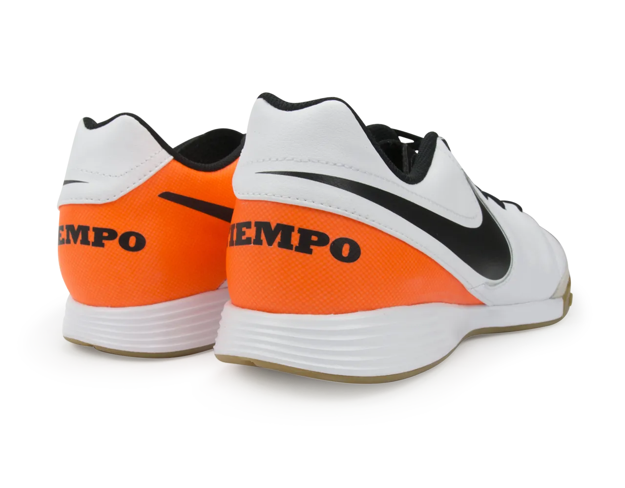 Nike Men's Tiempo Genio II Leather Indoor Soccer Shoes White/Black/Total Orange