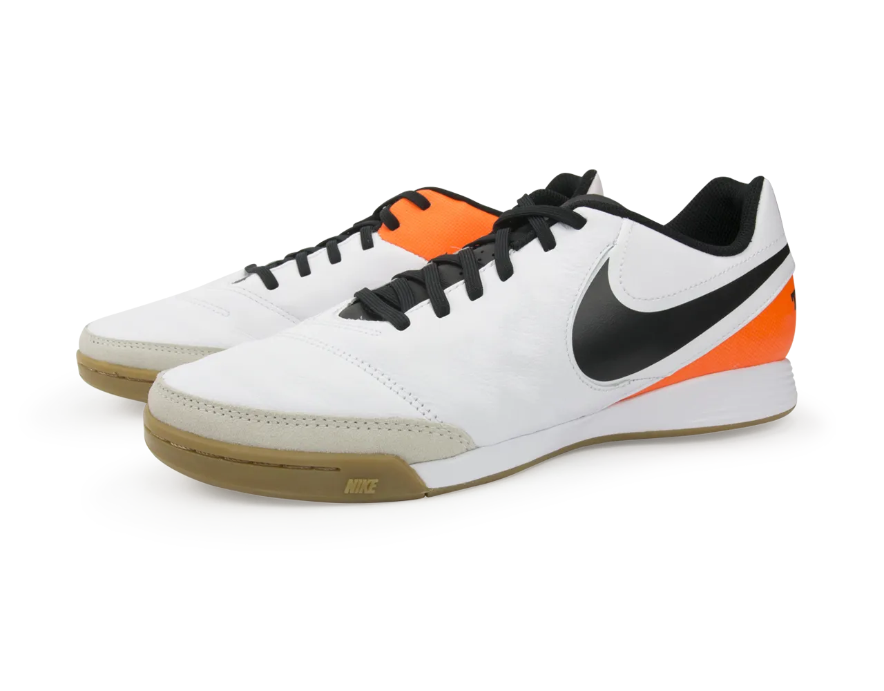 Nike Men's Tiempo Genio II Leather Indoor Soccer Shoes White/Black/Total Orange