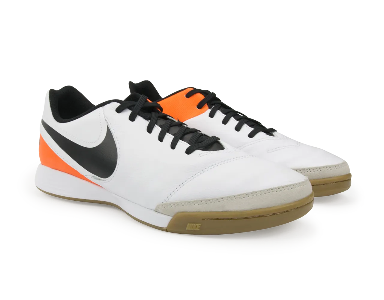 Nike Men's Tiempo Genio II Leather Indoor Soccer Shoes White/Black/Total Orange