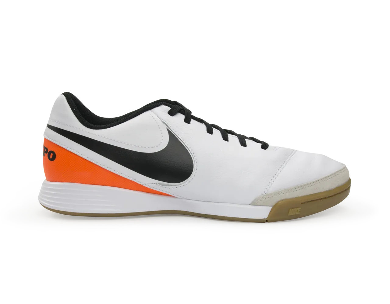 Nike Men's Tiempo Genio II Leather Indoor Soccer Shoes White/Black/Total Orange