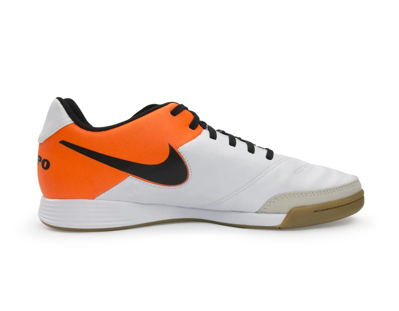 Nike Men's Tiempo Genio II Leather Indoor Soccer Shoes White/Black/Total Orange