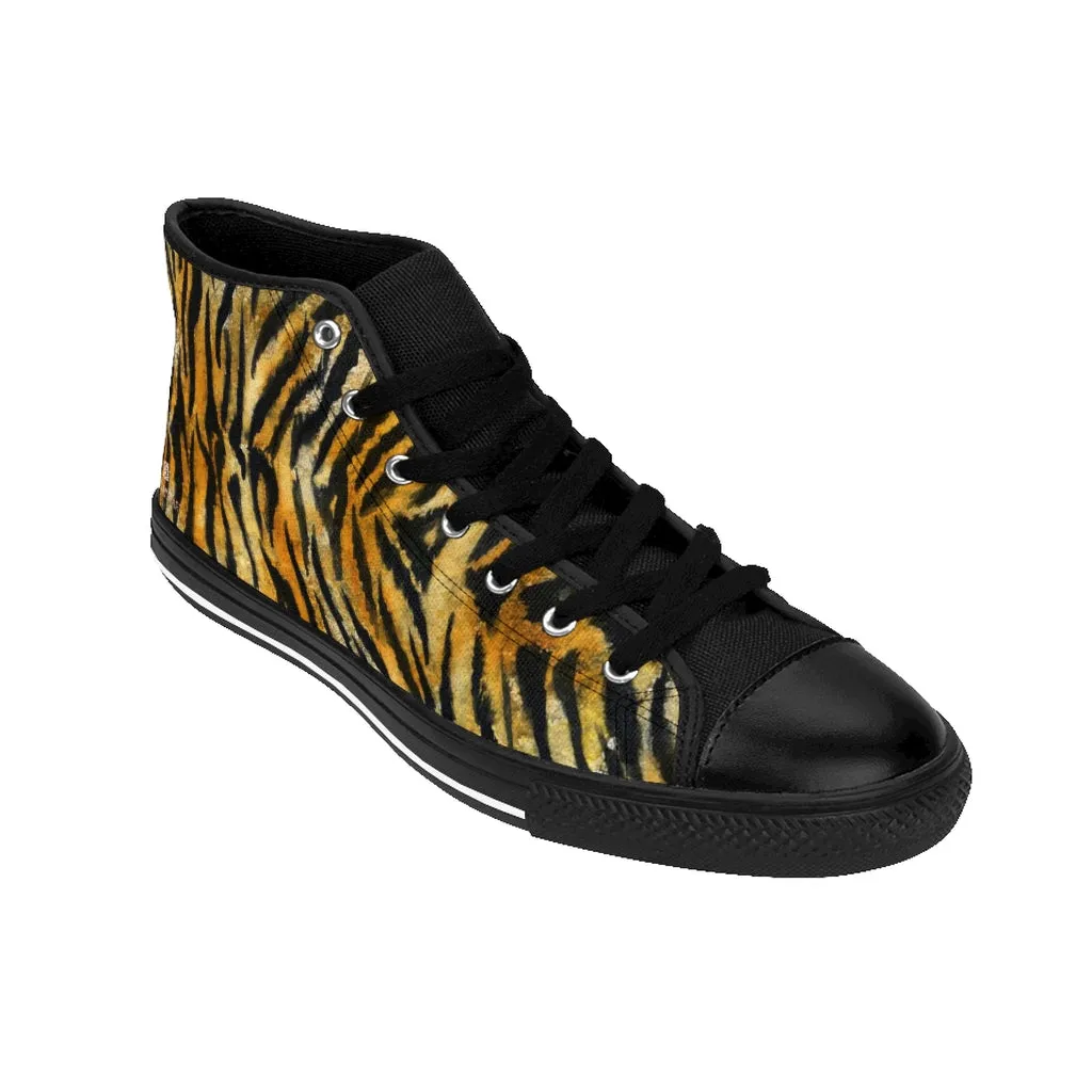 Orange Tiger Men's High-top Sneakers, Animal Striped Print Men's Designer Tennis Running Shoes