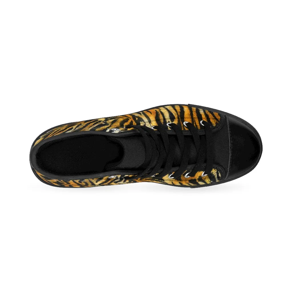 Orange Tiger Men's High-top Sneakers, Animal Striped Print Men's Designer Tennis Running Shoes