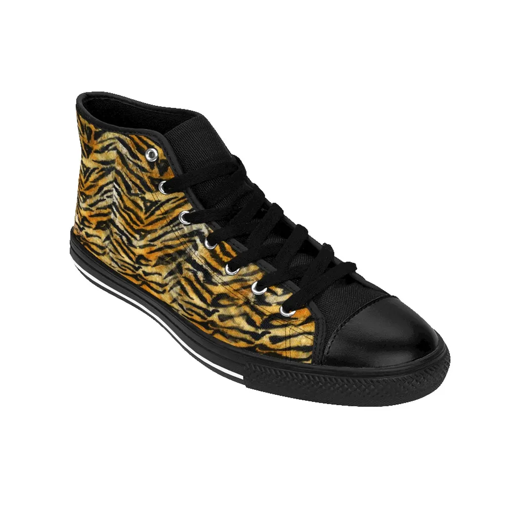 Orange Tiger Men's High-top Sneakers, Striped Animal Print Men's Designer Tennis Running Shoes