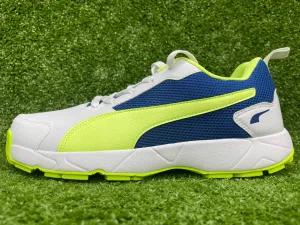 Puma White Blazing Blue Fast Yellow Cricket Shoes