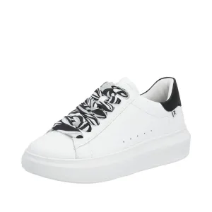 Rieker W1201-80 Adelia Ladies White & Black Leather Lace Up Trainers