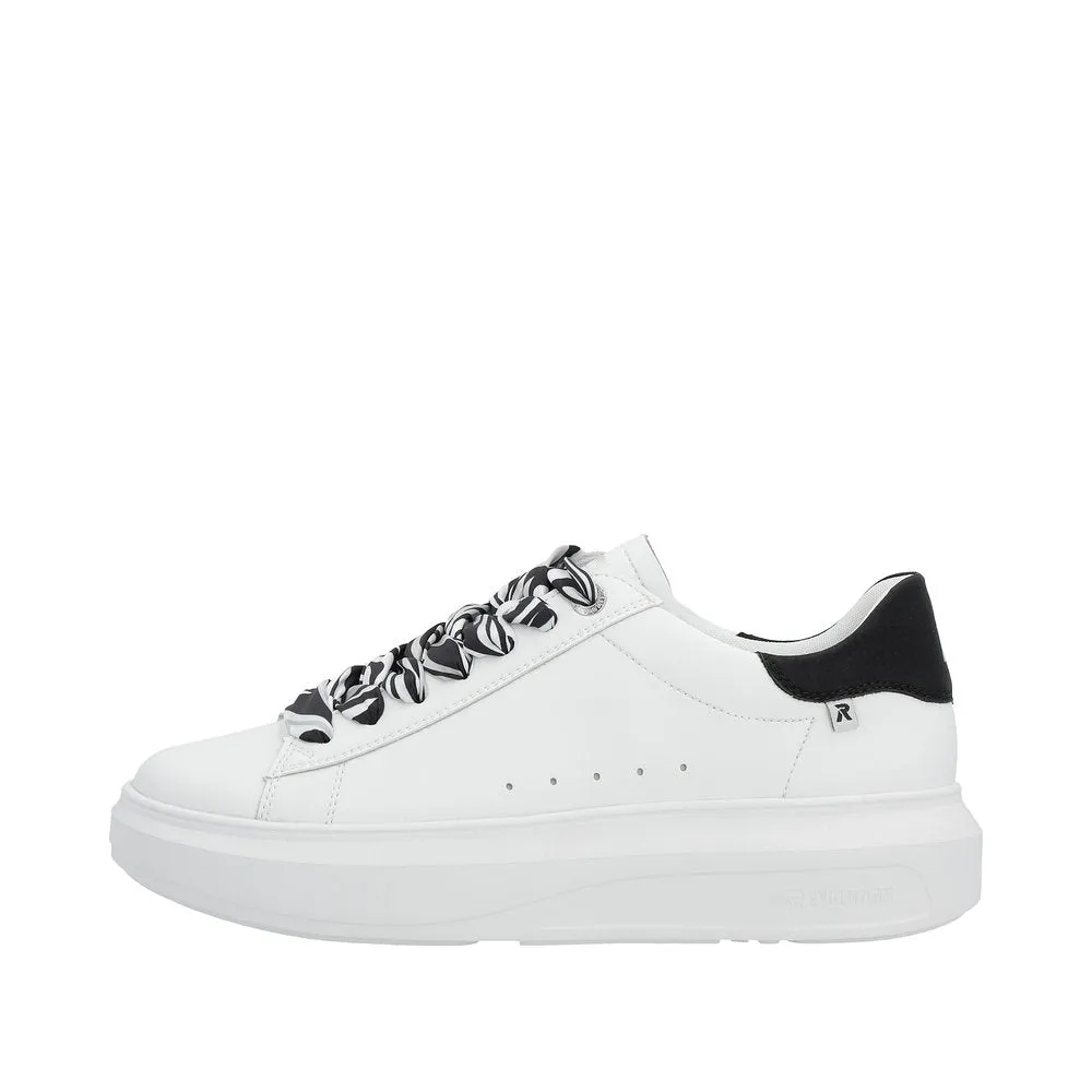 Rieker W1201-80 Adelia Ladies White & Black Leather Lace Up Trainers