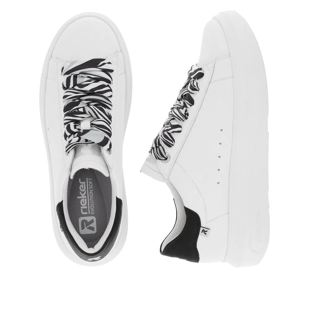 Rieker W1201-80 Adelia Ladies White & Black Leather Lace Up Trainers