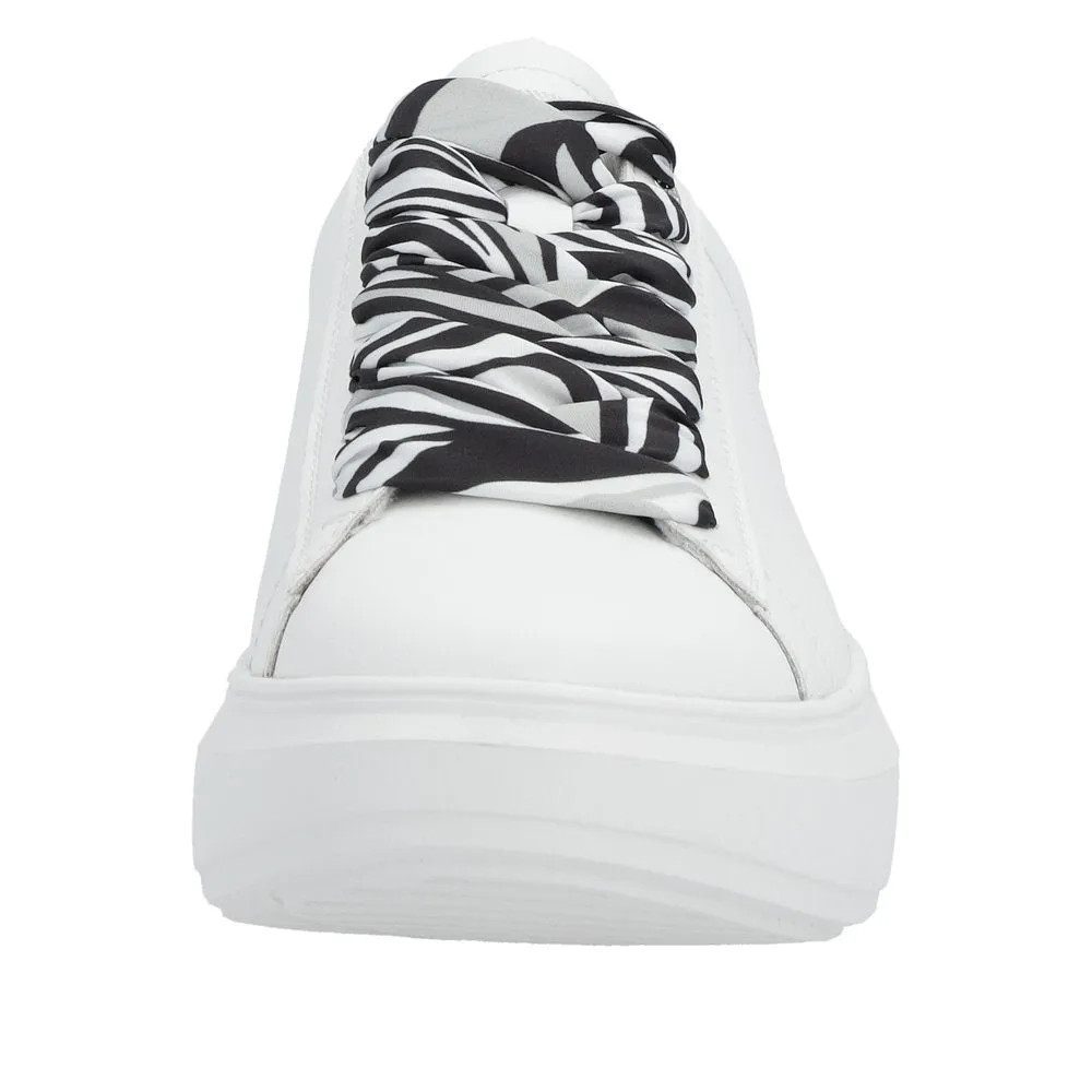 Rieker W1201-80 Adelia Ladies White & Black Leather Lace Up Trainers