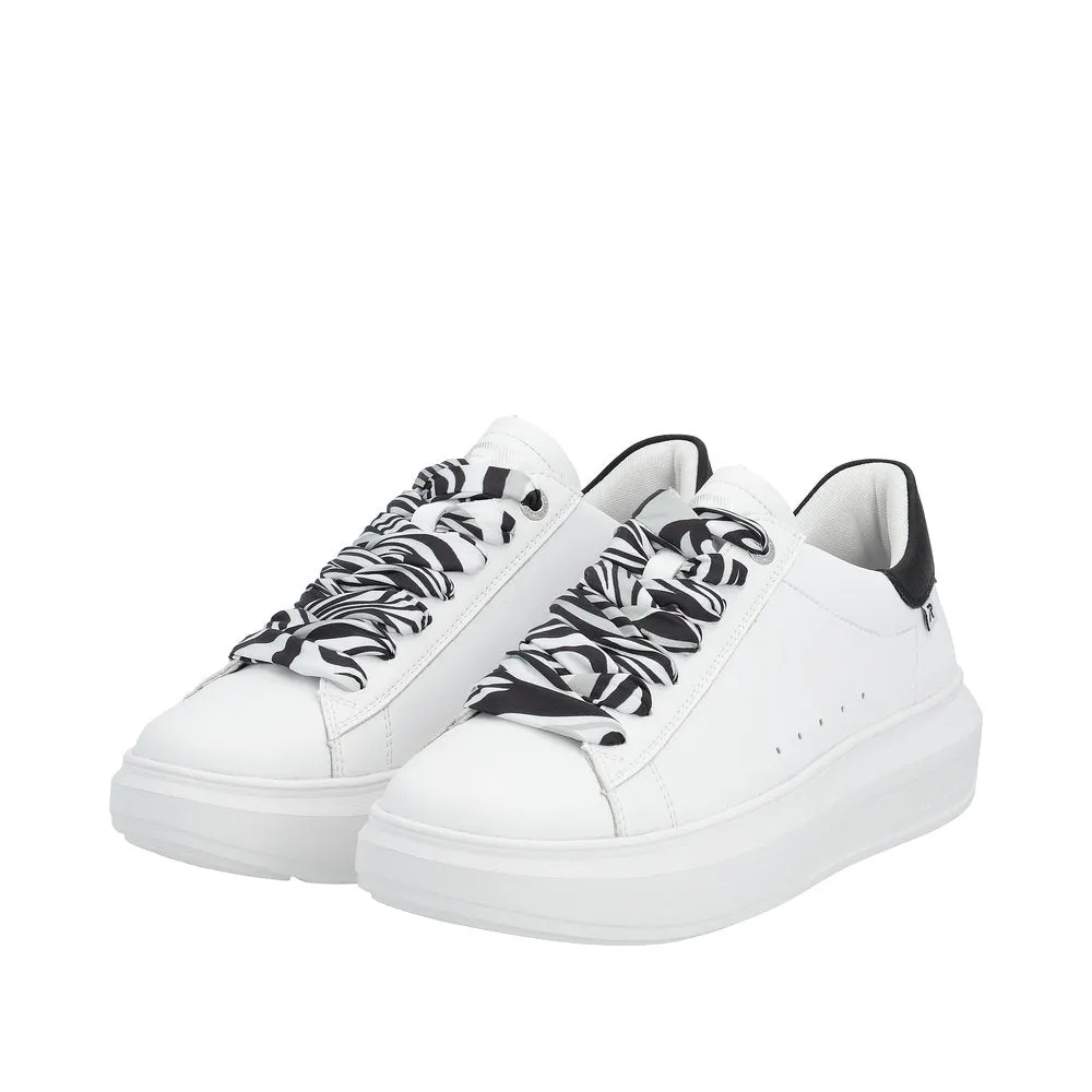 Rieker W1201-80 Adelia Ladies White & Black Leather Lace Up Trainers