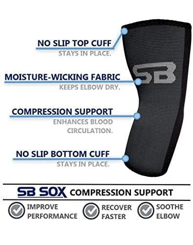 SB SOX Compression Elbow Brace (Pair) – Great Support That Stays in Place – for Tennis Elbow, Tendonitis, Arthritis, Golfers Elbow – Perfect for Weightlifting, Sports, Any Use (Black/Gray, Large)