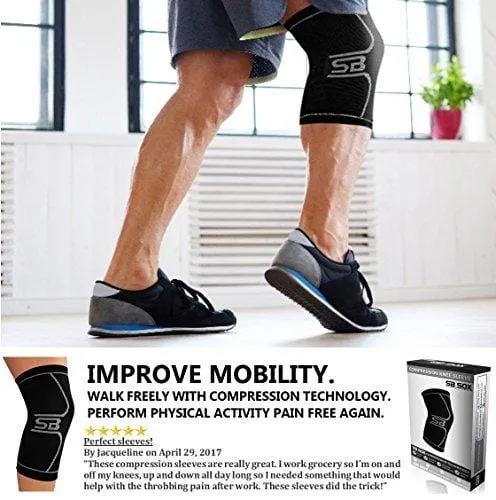 SB SOX Compression Knee Brace for Knee Pain - Braces and Supports Knee for Pain Relief, Meniscus Tear, Arthritis, Injury, Running, Joint Pain, Support (Medium, Black/Gray)