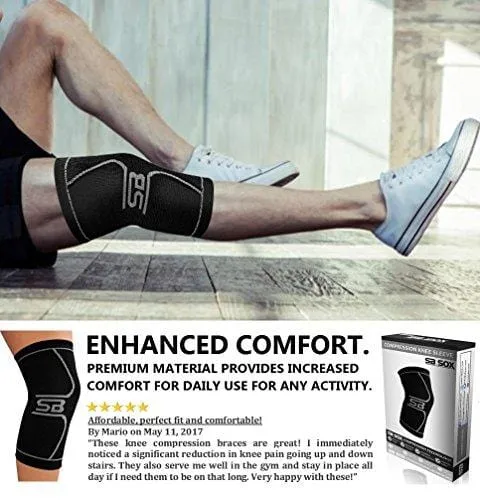 SB SOX Compression Knee Brace for Knee Pain - Braces and Supports Knee for Pain Relief, Meniscus Tear, Arthritis, Injury, Running, Joint Pain, Support (Medium, Black/Gray)