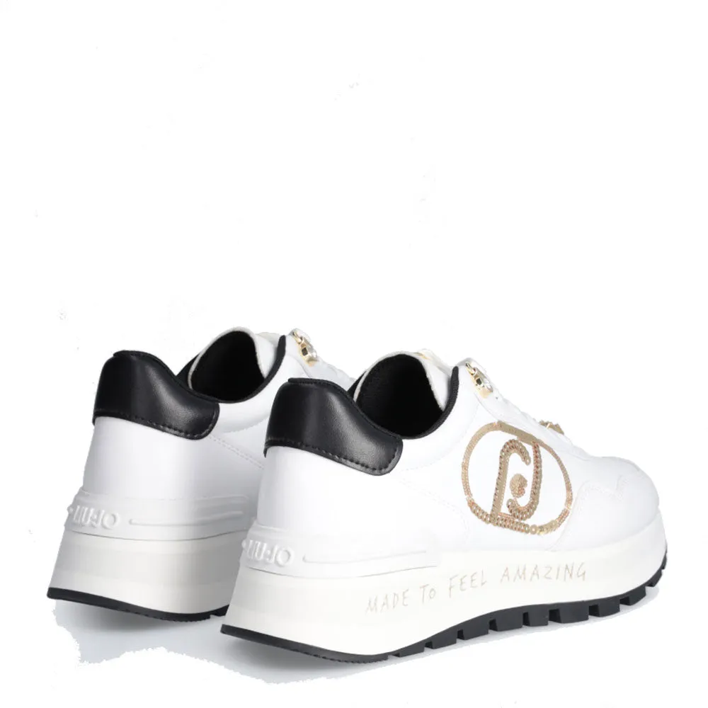 Scarpe Donna LIU JO Amazing 20 Sneakers Platform Bianche con Logo di Paillettes