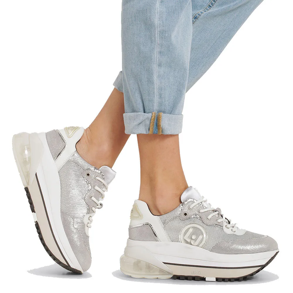 Scarpe Donna LIU JO Sneakers Super Platform in Suede con Paillettes colore Silver