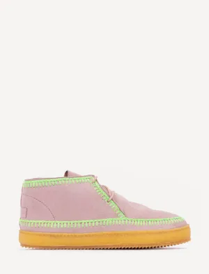 Shenje Crochet Lace up Boots Misty Rose Suede Neon Green