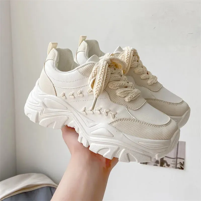 Sohiwoo New Fashion High Quality Brand Shoes Casual Breathable Women Shoes Ladies  Thick-sole Sneakers Women Lace-up Shoes Casual