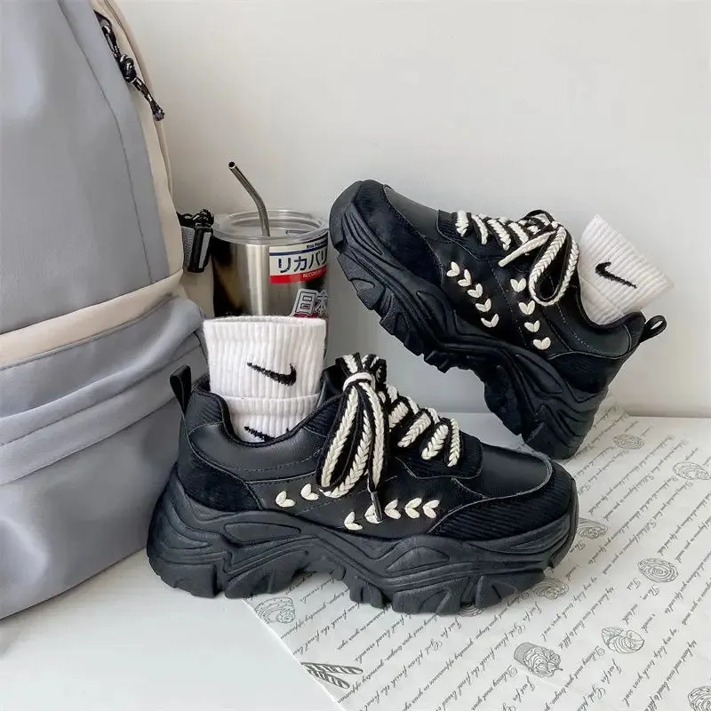 Sohiwoo New Fashion High Quality Brand Shoes Casual Breathable Women Shoes Ladies  Thick-sole Sneakers Women Lace-up Shoes Casual