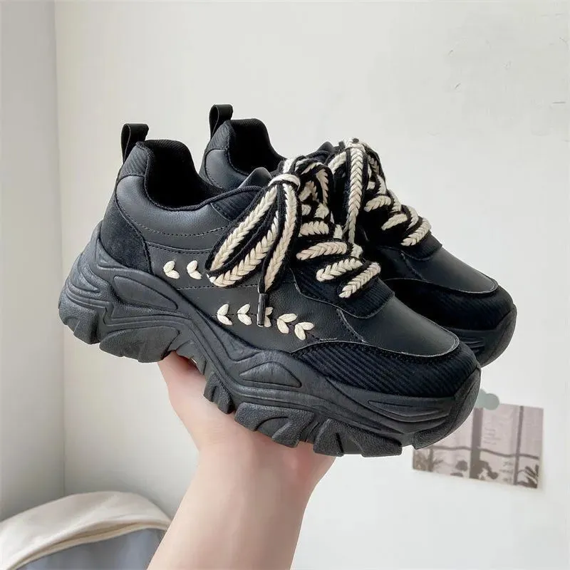 Sohiwoo New Fashion High Quality Brand Shoes Casual Breathable Women Shoes Ladies  Thick-sole Sneakers Women Lace-up Shoes Casual