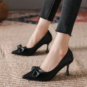 Stilito with Medium Heels Black Shoes for Woman Bow Women's Summer Footwear Fashion Spring Quick Delivery Chic Point Young