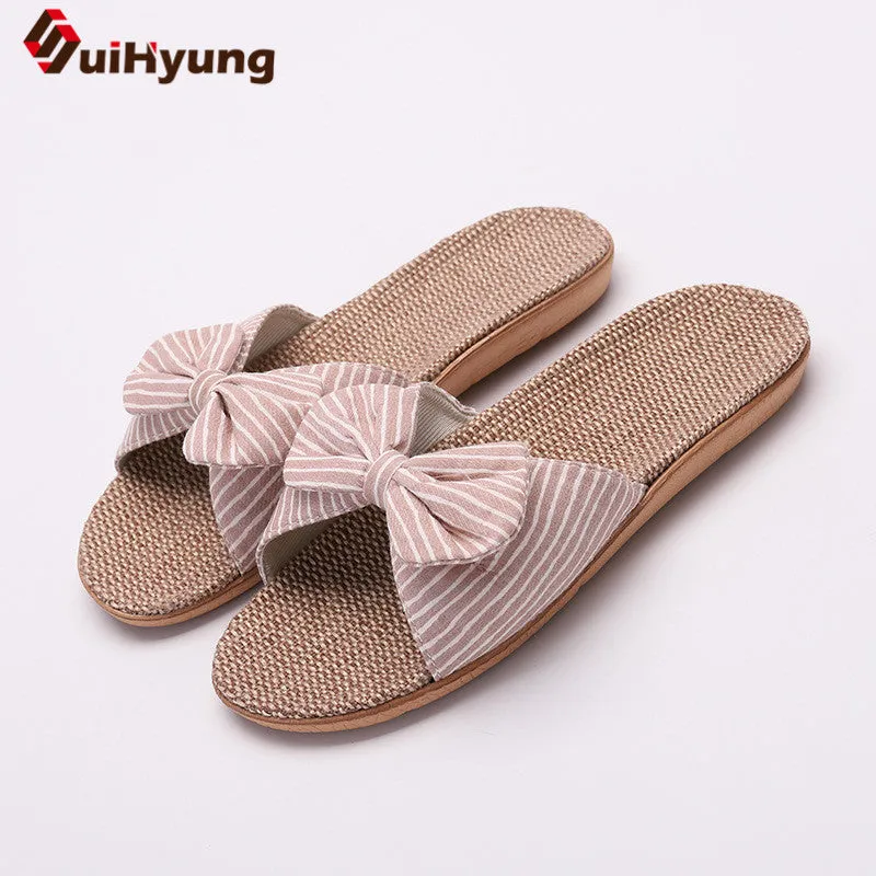 SUI-HYUNG  Casual Flax Summer Beach Sandals with Bow Accent - Variety Colors