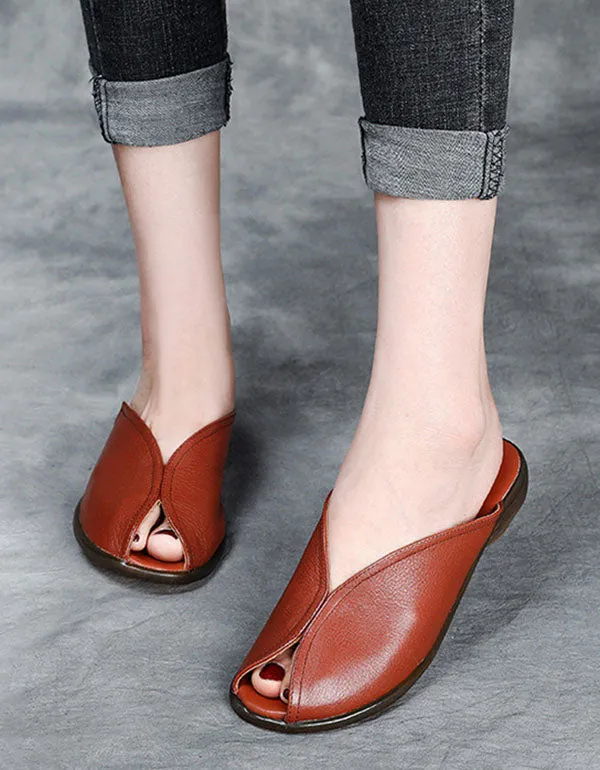 Summer Leather Handmade Casual Leather Slippers