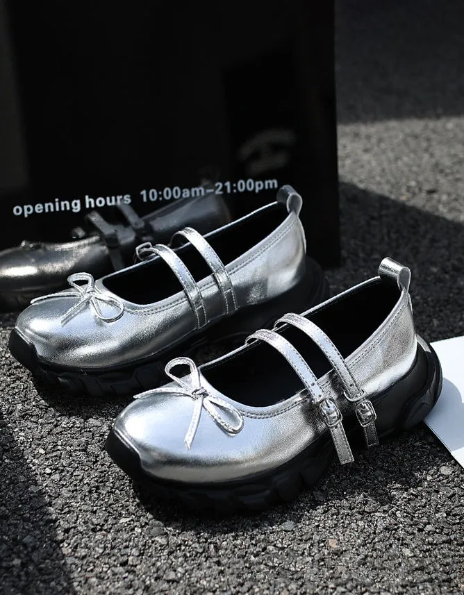 Thick-soled Round-toed Double Strap Casual Mary Jane shoes