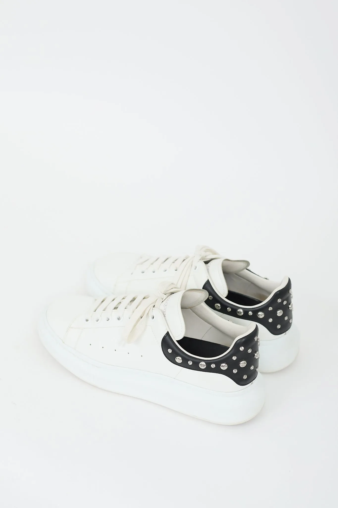 White & Black Leather Studded Oversized Sneaker