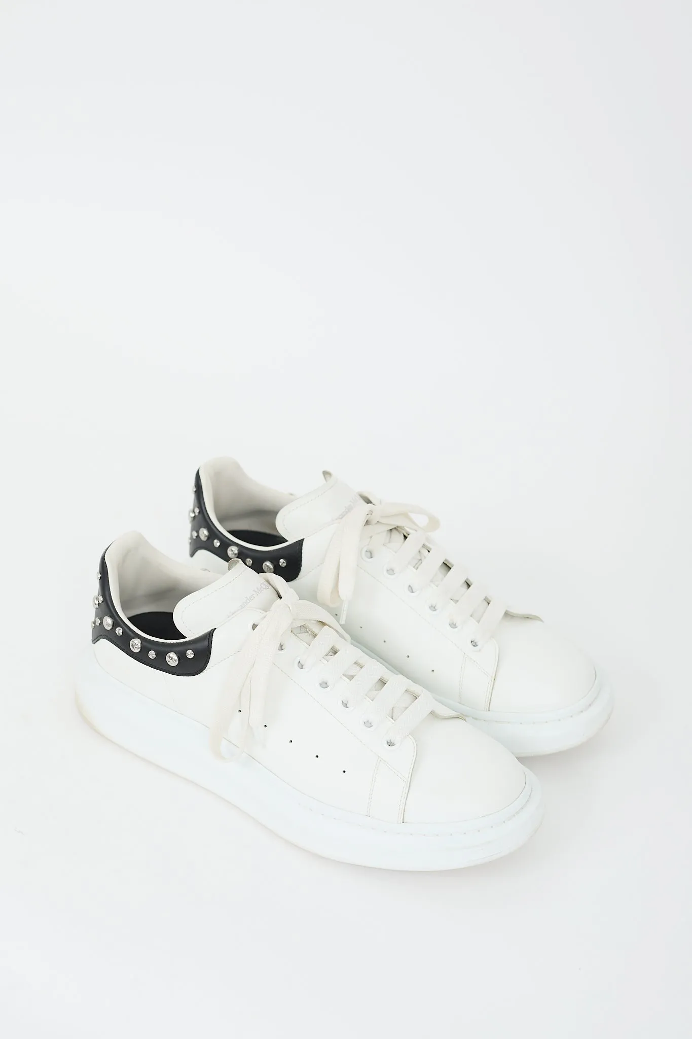 White & Black Leather Studded Oversized Sneaker