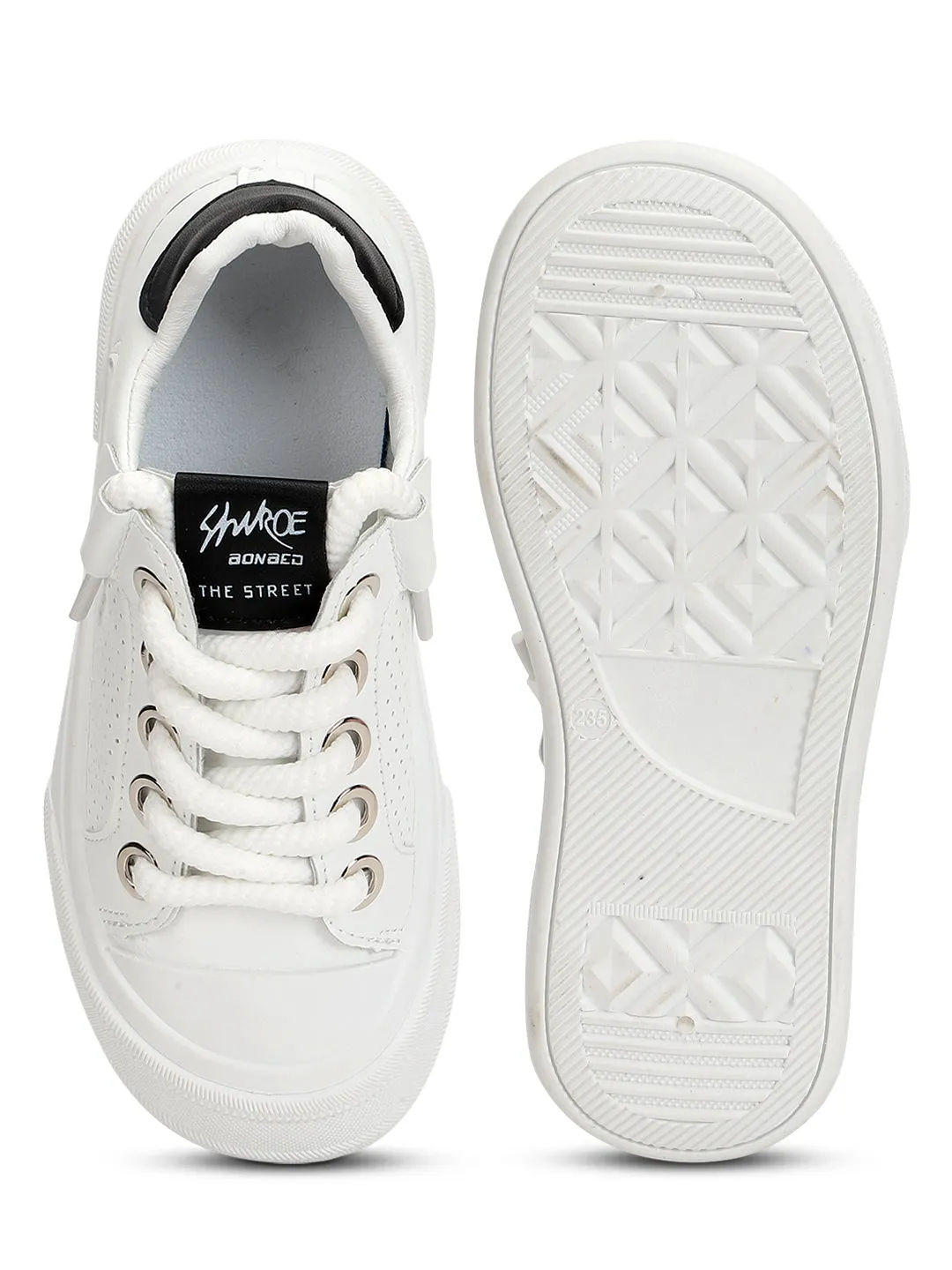 White PU Lace-Up Sneakers (TC-RS3652-WHTBLK)