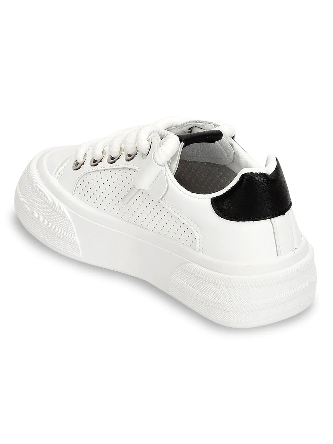 White PU Lace-Up Sneakers (TC-RS3652-WHTBLK)