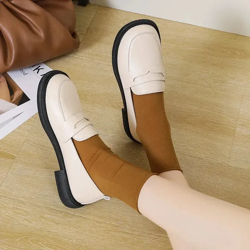 Wjczt Low Heel Elegant Loafers Cute Platform Black Woman Footwear Square Heels Kawaii Round Toe Moccasins Shoes for Women Y2k Popular