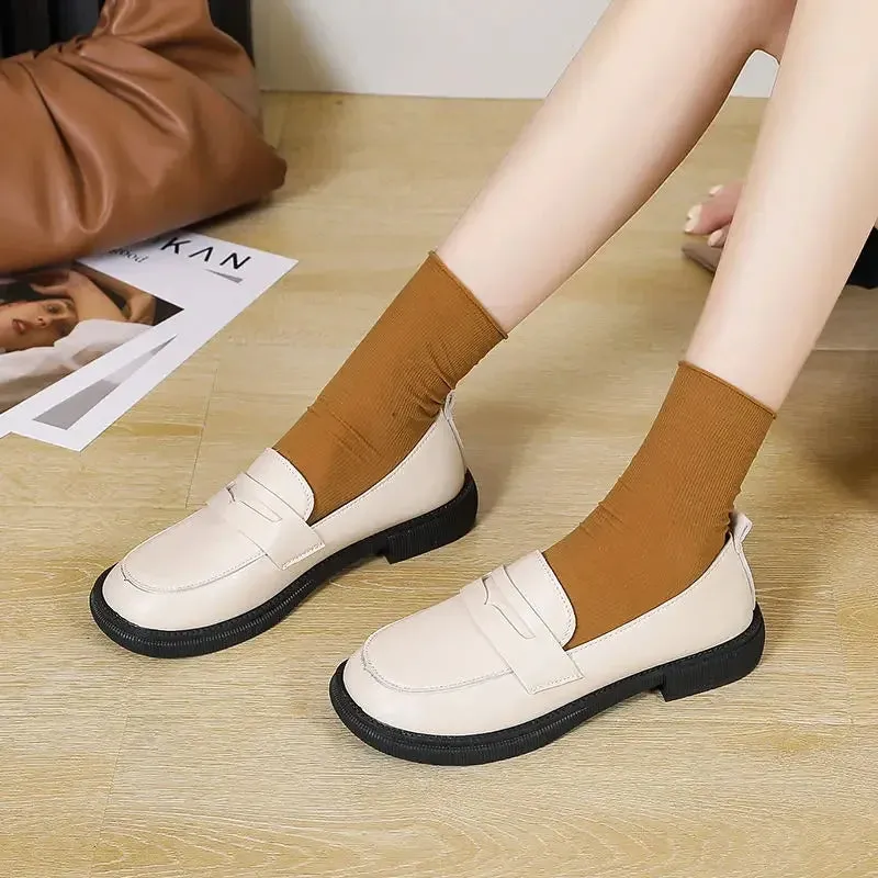 Wjczt Low Heel Elegant Loafers Cute Platform Black Woman Footwear Square Heels Kawaii Round Toe Moccasins Shoes for Women Y2k Popular