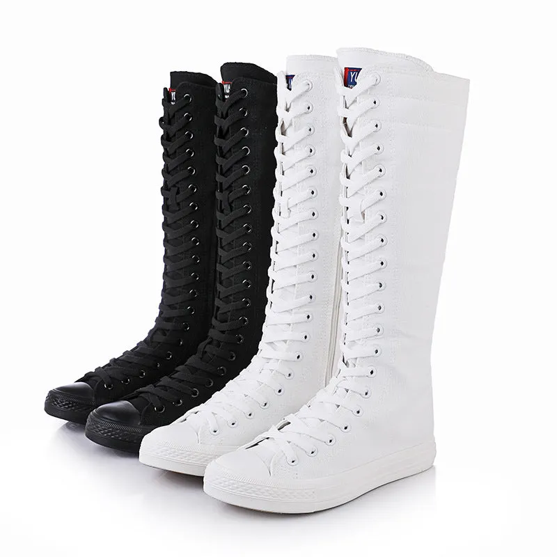 Womens Fashion Lace Up Canvas Zip Boots Shoes