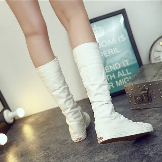 Womens Fashion Lace Up Canvas Zip Boots Shoes