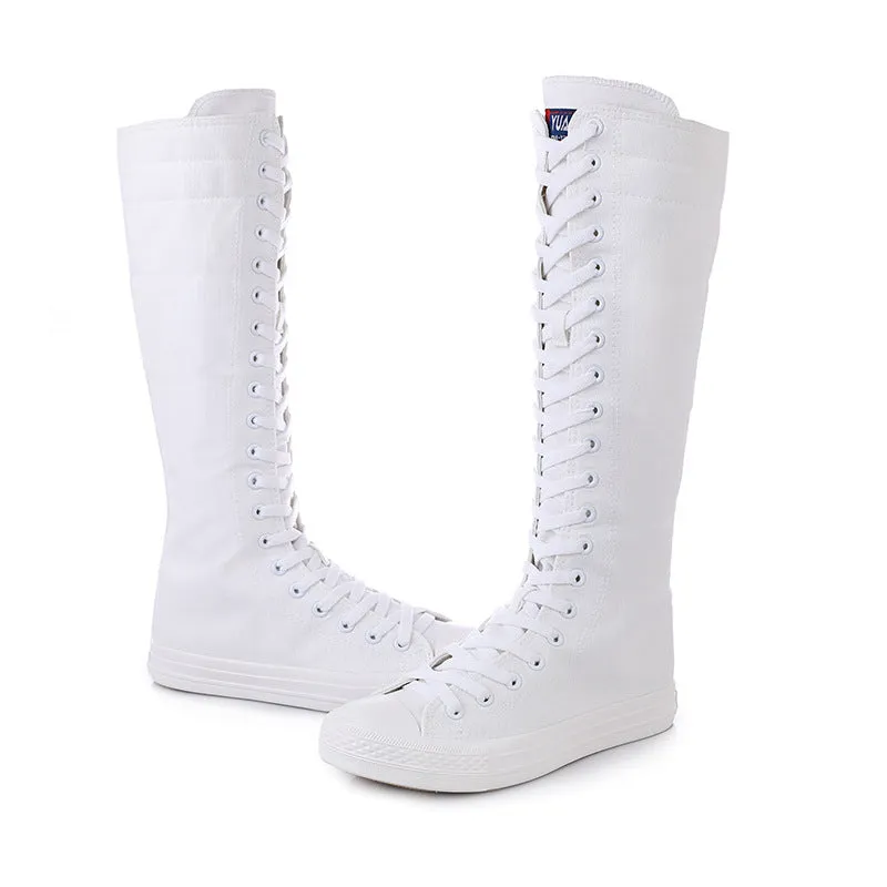 Womens Fashion Lace Up Canvas Zip Boots Shoes