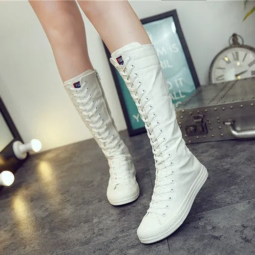 Womens Fashion Lace Up Canvas Zip Boots Shoes