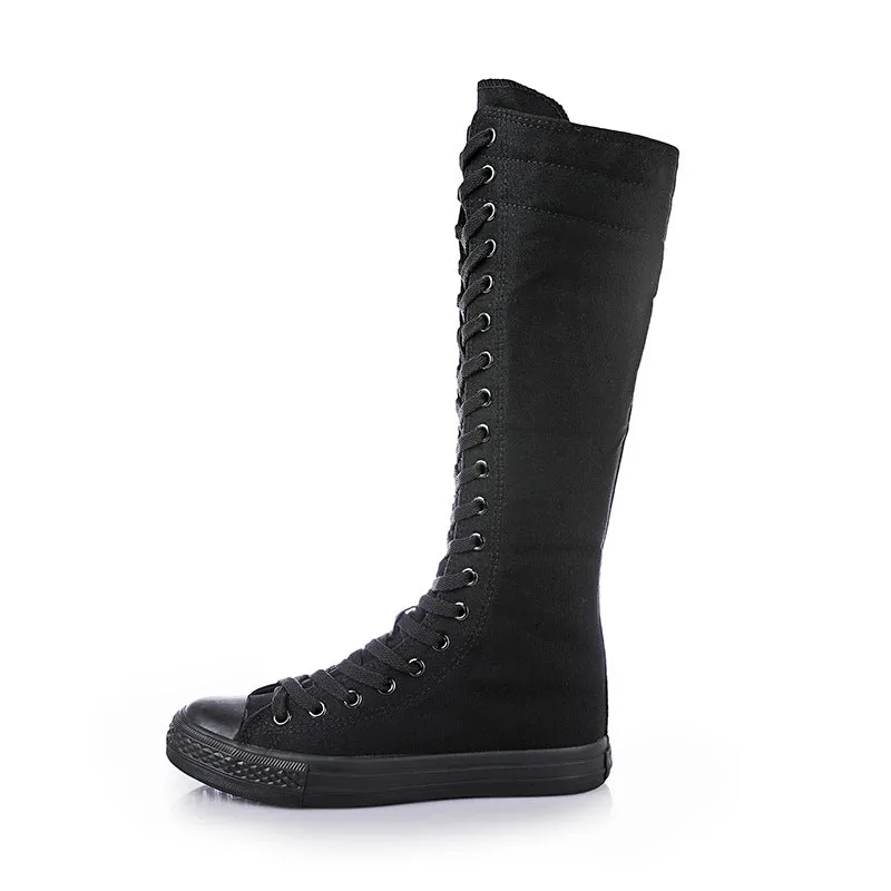 Womens Fashion Lace Up Canvas Zip Boots Shoes