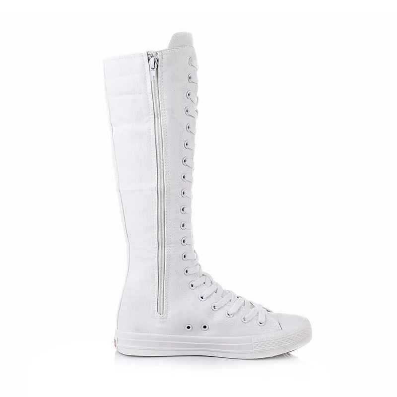 Womens Fashion Lace Up Canvas Zip Boots Shoes