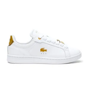 Women's Lacoste Carnaby Pro Leather Metallic Detailing Trainers White/Gold