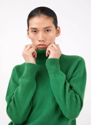 Women's Lambswool Funnel Neck Jumper in Bright Green