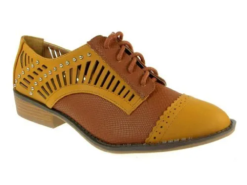 Women's Vinci-22 Snake Textured 2-Tone Laser Cut Oxfords Shoes