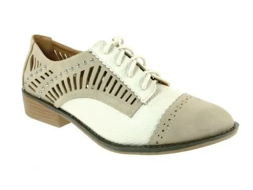 Women's Vinci-22 Snake Textured 2-Tone Laser Cut Oxfords Shoes