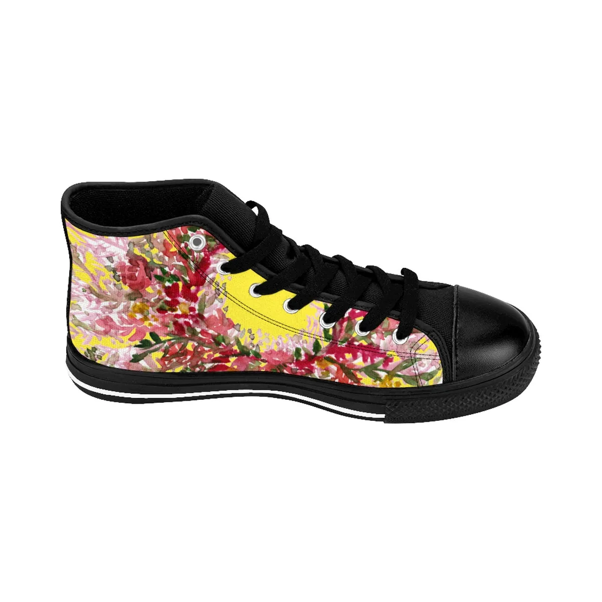 Yellow Floral Men's High Tops, Best Red Fall Men's High-top Sneakers Running Tennis Shoes