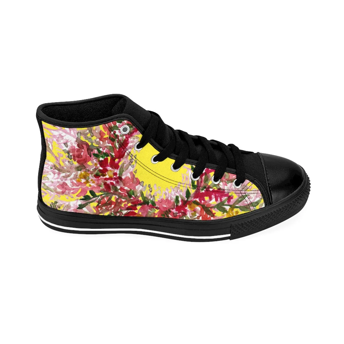 Yellow Floral Men's High Tops, Best Red Fall Men's High-top Sneakers Running Tennis Shoes