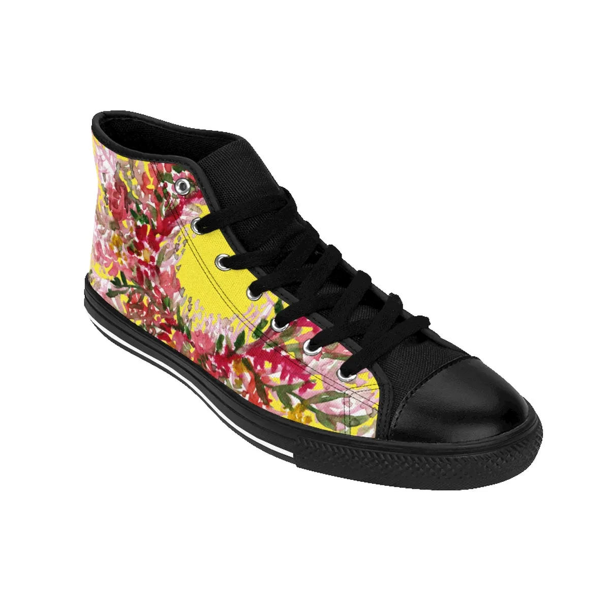 Yellow Floral Men's High Tops, Best Red Fall Men's High-top Sneakers Running Tennis Shoes