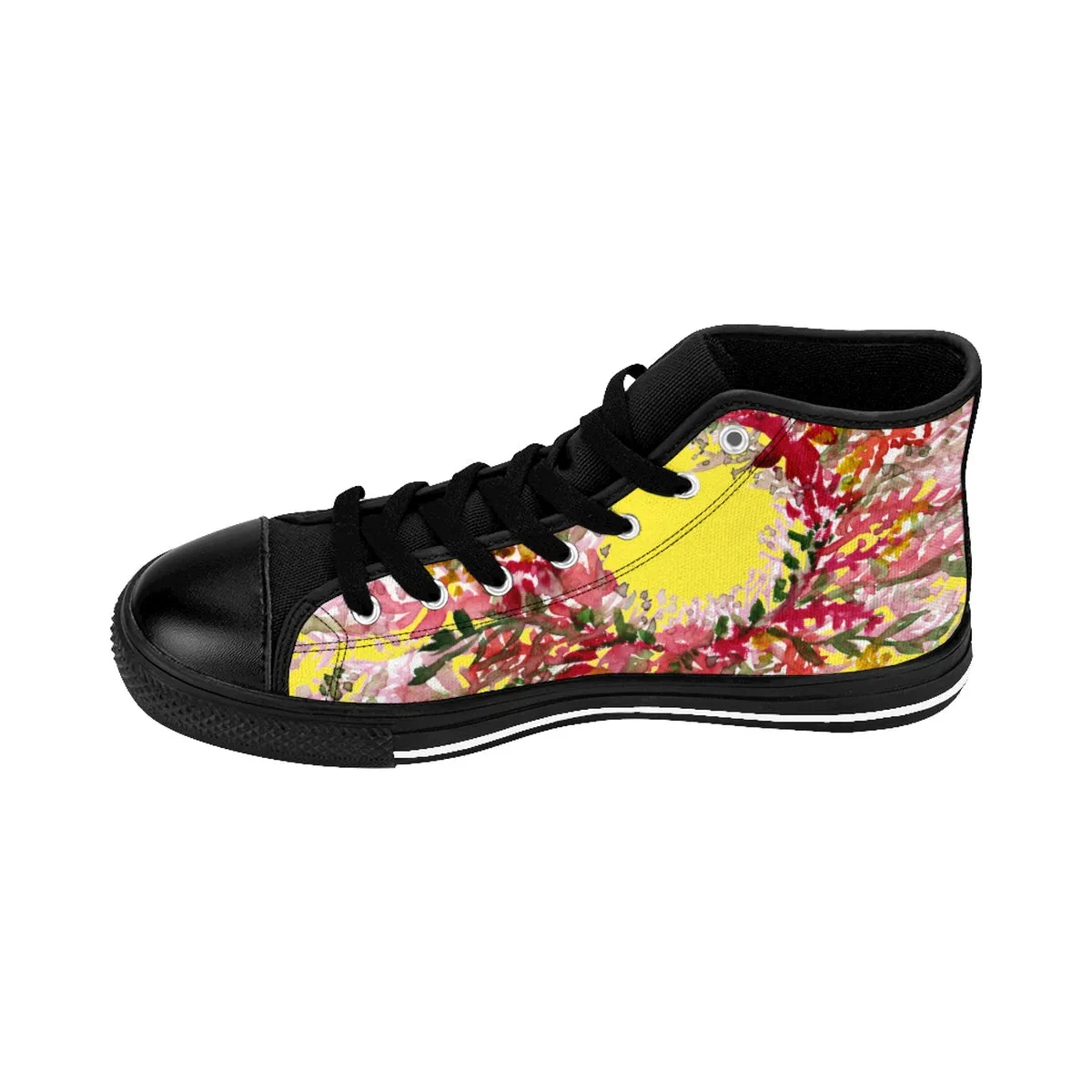 Yellow Floral Men's High Tops, Best Red Fall Men's High-top Sneakers Running Tennis Shoes